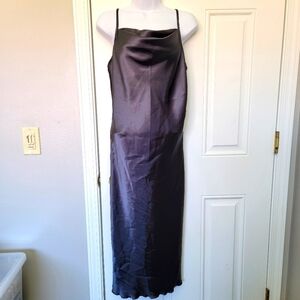 Bebe Satin Long Sleeveless Slip Dress Cowl Neck Dark Gray Pewter Y2K Size M